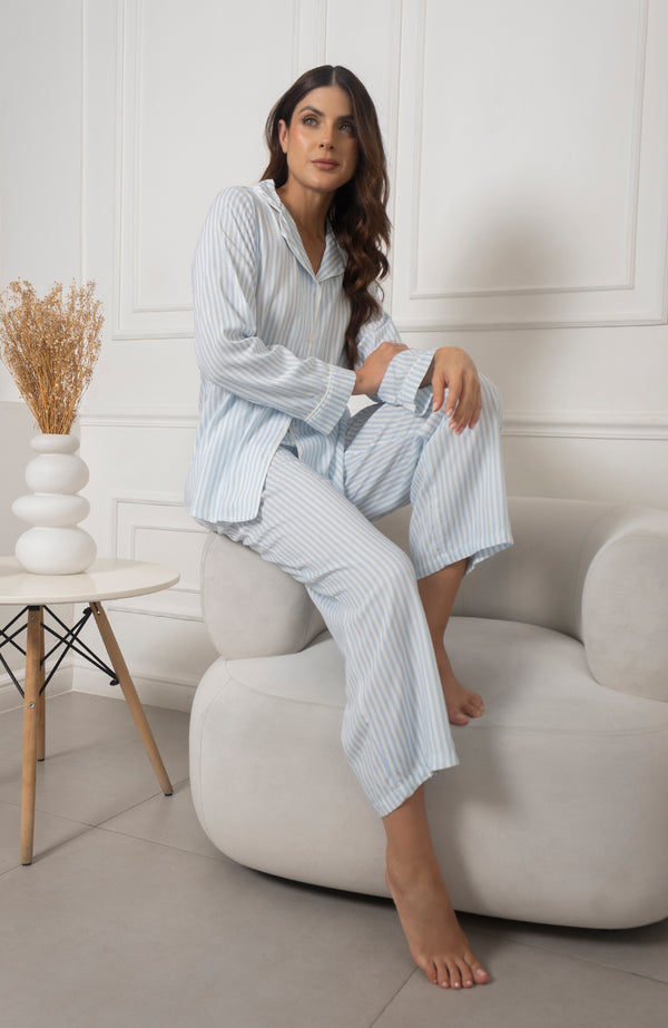 RAYAS AZUL  SET PANTALÓN CAMISA LARGA