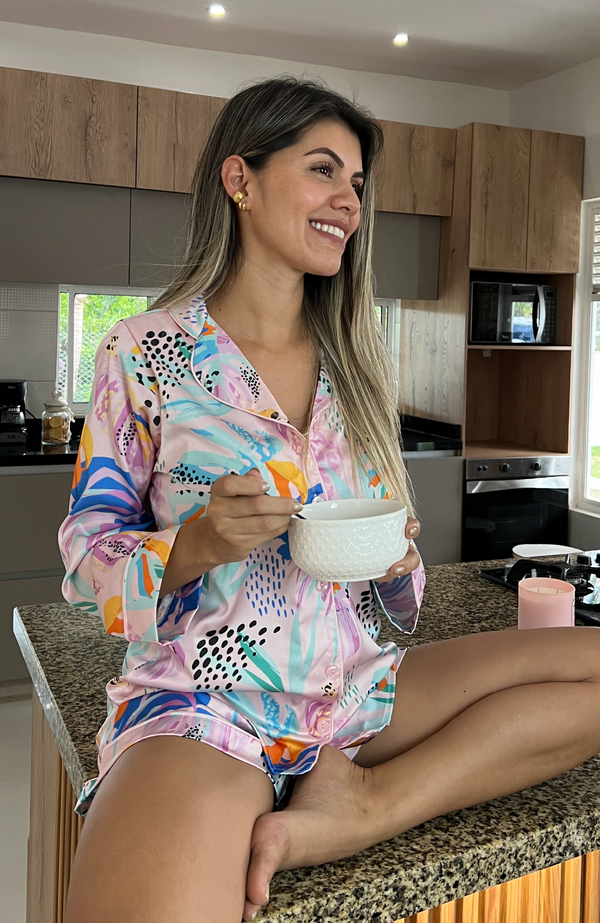 ROSA PRIMAVERAL SET SHORT CAMISA LARGA